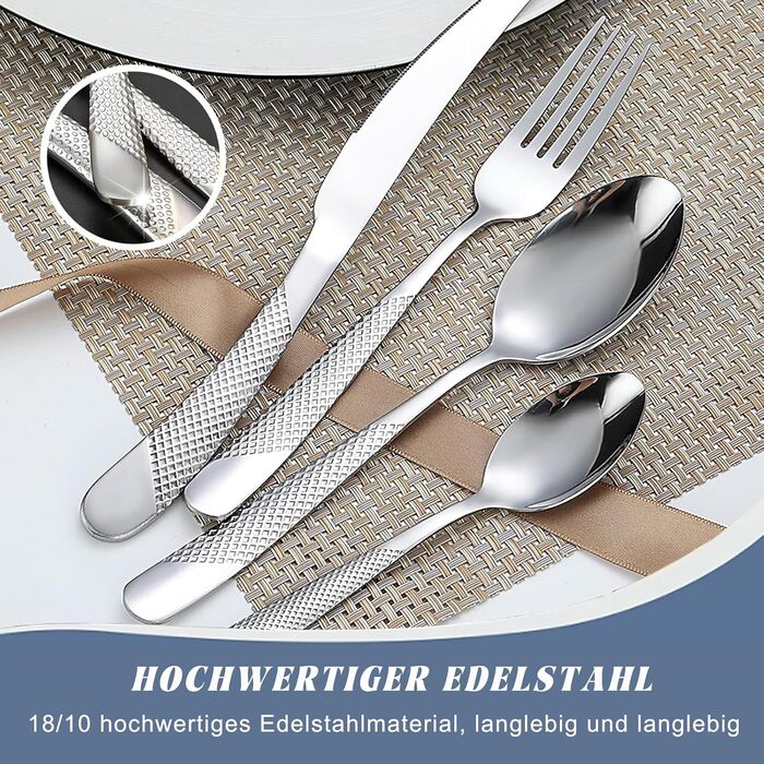 Набор столовых приборов на 6 человек, 24 предмета с держателем, серебристые AVEKI