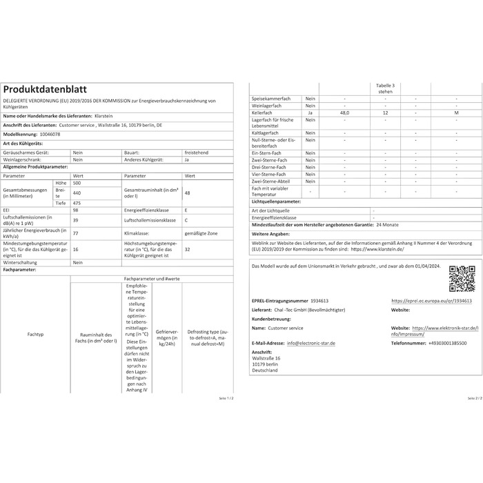 Міні-холодильник зі скляними дверцятами 48 л кремовий Klarstein