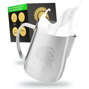 Глечик для молока Barista Legends з нержавіючої сталі 350 мл зі спеціальним носиком для лате-арту - Глечик для спінювання молока з високим глянцевим покриттям - Глечик для молока Barista з нержавіючої сталі - Аксесуари Barista (Ares Silver)