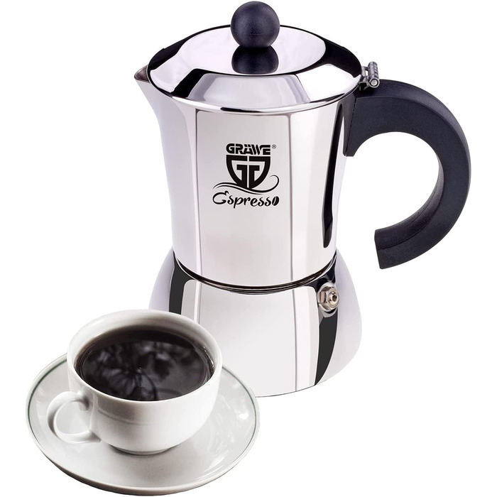 Еспресо-кавоварка 300 мл на 6 чашок, нержавіюча сталь GRÄWE