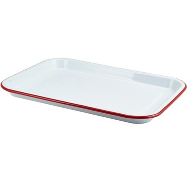 Поднос 33,5х23,5х2,2 см, эмаль, красный ободок, GenWare