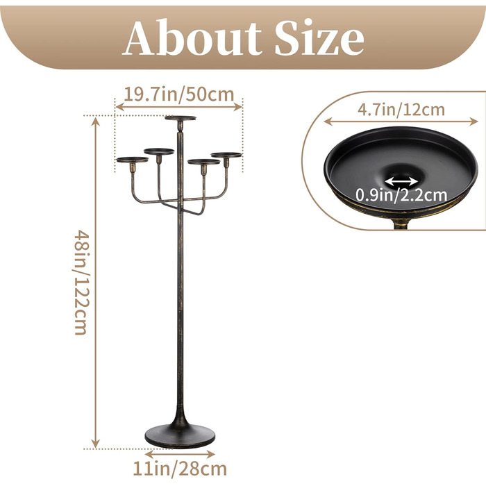 Свічник чорний, 5-рамний, висотою 122 см, чорний Sziqiqi