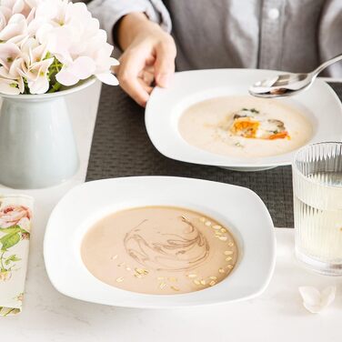 Серія Julia, набір посуду 12 персон, порцеляновий набір посуду, столовий сервіз з обідньою тарілкою, десертна тарілка, супова тарілка, кавові чашки, блюдця по 12 шт. кожна (6 шт. , супова тарілка)