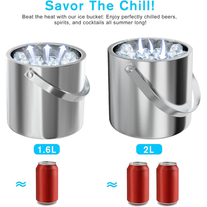 Відро для льоду 1,6 л з кришкою, совком та щипцями для льоду GMGXX