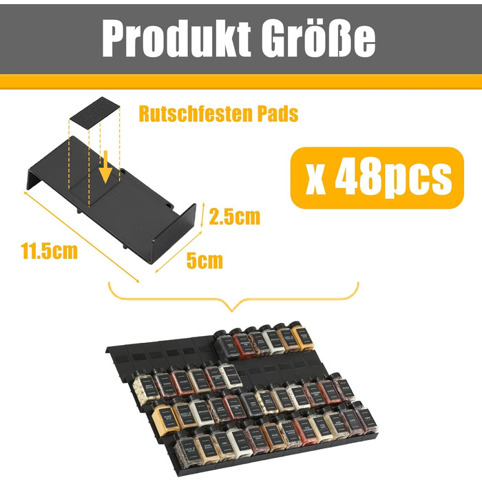 Органайзер для спецій пластиковий розсувний, 48 комірок, чорний Famhap