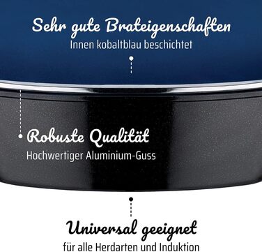 Квадратна жаровня GSW Ceramica високоякісна жаровня з кришкою, ідеально підходить для тушкування, приготування на пару та смаження, також підходить для індукції та використання в духовці синя, литий алюміній, 5 літрів