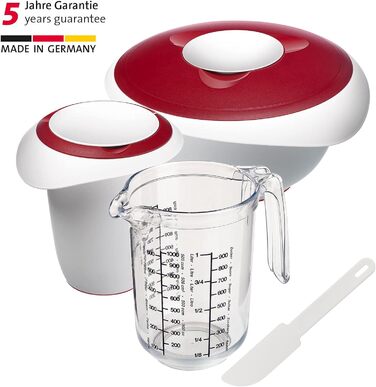 Миска для випічки Westmark 3,5 л - з носиком - кришка з двох частин - миска для змішування без бісфенолу А, нековзна та придатна для миття в посудомийній машині (червона/біла) (біла/червона, набір для випічки 4 шт.)