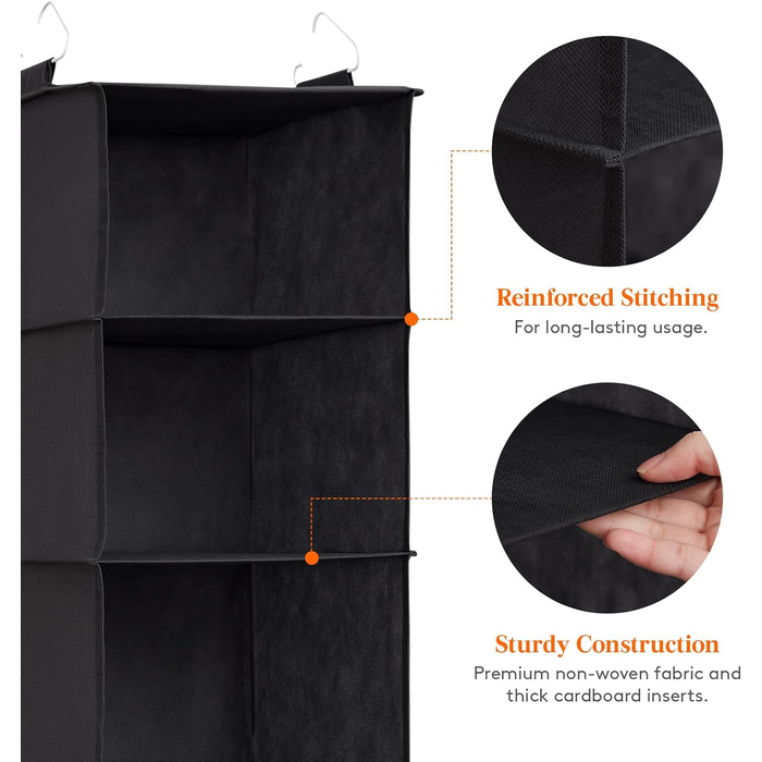 Підвісна полиця Lifewit з 2 предметів, органайзер для шафи, шафа-купе з підвісною системою, тканинне підвісне сховище, органайзер для шафи, складний і компактний з металевими гачками, 5 відділень, (чорний, 5 відділень x 2)