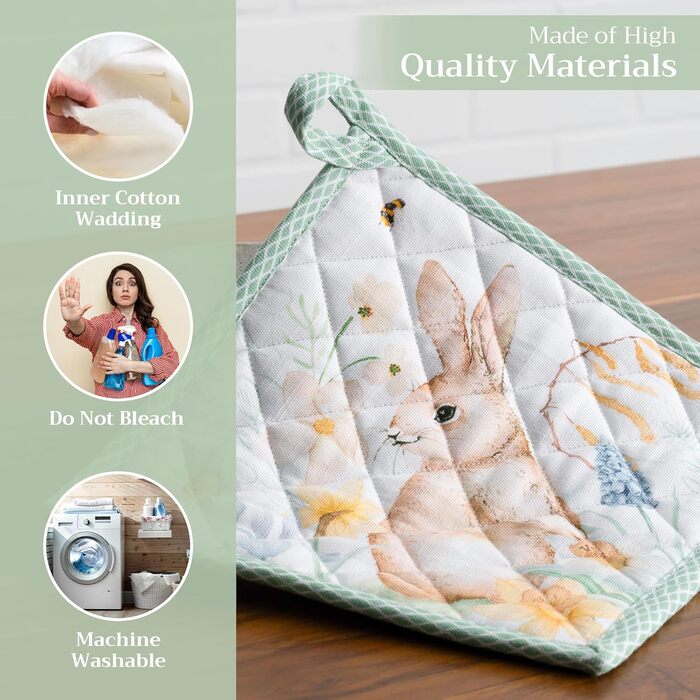 Рукавички для духовки Maison d&39 Hermine, підставки для каструль, 100 бавовна, термостійкі кухонні рукавички, рукавички для духовки (19 см x 33 см) та підставки для каструль (20 см x 20 см) для приготування їжі, Morzine - рукавички для духовки на День по