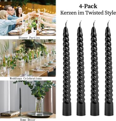 Набор из 4 конических спиральных свечей 2 x 20 см, черный Bolosa