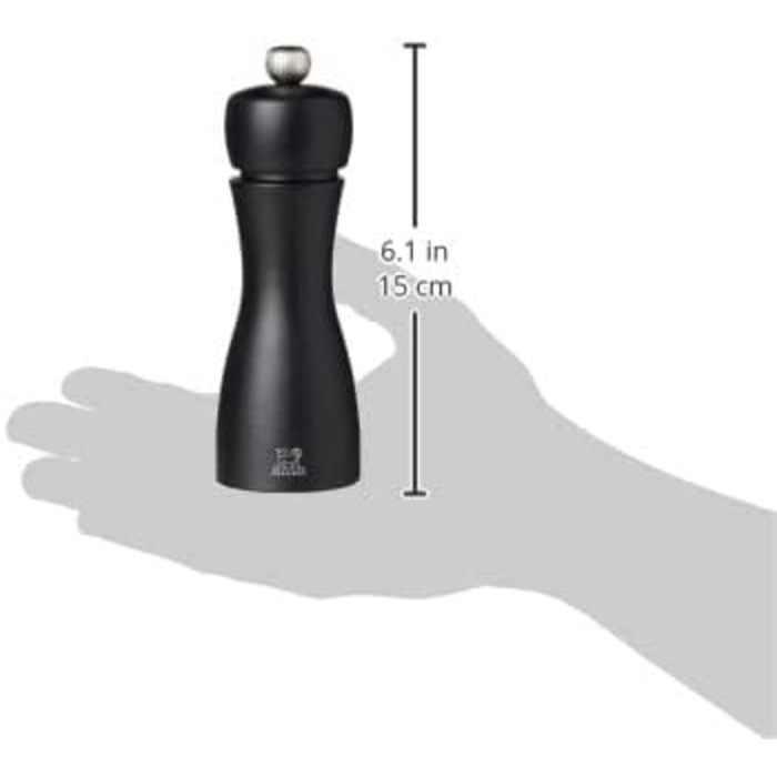 Мельница для перца Мельница для соли Tahiti 15 см Duo Pepper Crystal Salt - Классическая регулировка помола - Изготовлен из древесины, сертифицированной PEFC - Французское ноу-хау - Черный и матовый белый (Pepper Mill, матовый черный)