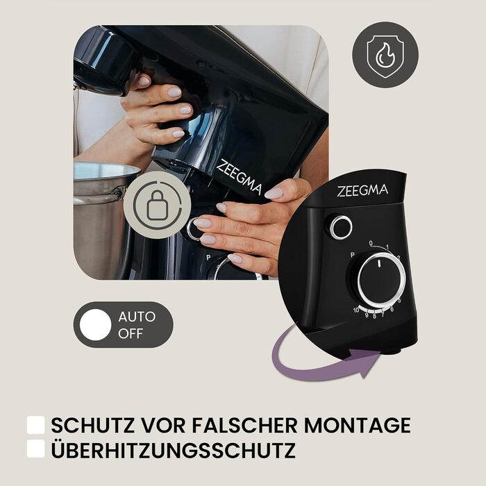 Кухонний комбайн-міксер 1500 Вт 5,2 л чорний Planeet Easy Zeegma