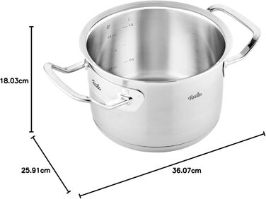 Каструля Fissler Original-Profi Collection/Нержавіюча сталь (Ø 4 л) Каструлі з металевою кришкою, внутрішня вага, Зроблено в Німеччині - Індукційна (6,3 літра)