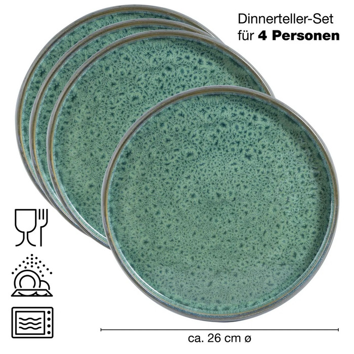 Набір з 4 обідніх тарілок 26 см, зелена реактивна глазур Moritz & Moritz