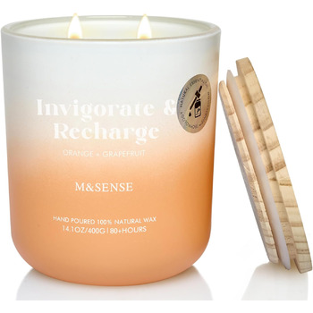 Ароматичні свічки M&SENSE Сосна та кедр у банці, велика соєва свічка 400 г з двома гнітами, час горіння 80 годин, ароматерапевтична свічка для йоги, спа та медитації. Подарунок для дівчини, дружини або матері. Сосна та кедр (апельсин та грейпфрут)