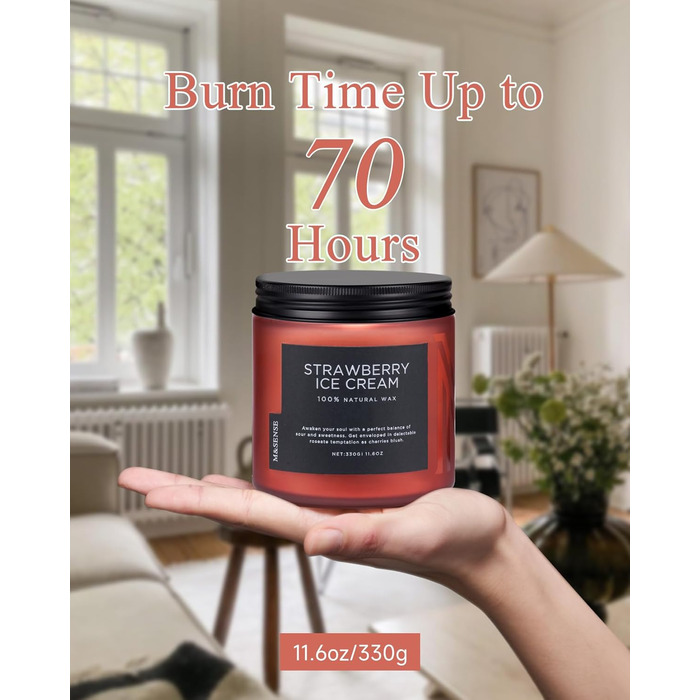 Ароматичні свічки M&SENSE з кавою у скляній банці з 2 гнітами 330 г, час горіння 70 годин, свічка з натурального соєвого воску для спальні, кухні, декору дому, подарункова свічка для чоловіків та жінок, смажена кава (червона/Getaway, суцільний колір)