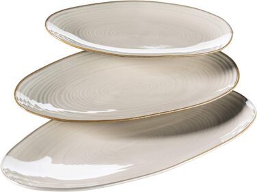 Серія Ноттінгем Набір з 3 сервірувальних тарілок, сервірувальна тарілка 3 розмірів у вінтажному вигляді, бежевий, керамограніт, 28 x 15,5 см 28 x 15,5 см бежевий, 931372