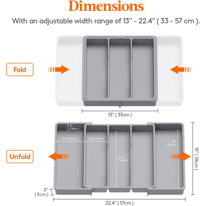 Органайзер для столових приборів 57 х 38 см для шухляд , 5 відділень, сірий Lifewit