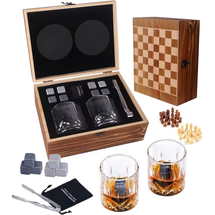 Подарочный набор для виски, 8 камней для виски с 2 бокалами для виски ZBPASL