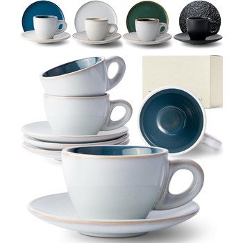 Чашки для капучино 180 мл с блюдцами, набор 4 предмета, темно-синие KIVY