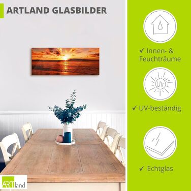 Настінний декор ARTland скляні картини настінна картина скляна картина цільна 40x40 см квадрат пляж море сонце Кариби природа пейзаж узбережжя схід сонця морський S7LE (захід сонця 2, 125Д x 50Ш см)