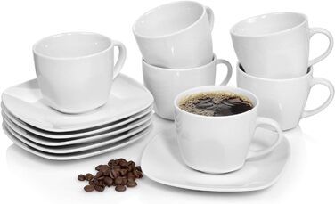 СПІВАЧКА Білий обідній сервіз Bilgola, порцеляновий набір посуду з 30 предметів на 6 персон, набір тарілок округлого дизайну, обідня тарілка (кавові чашки 12 шт. )