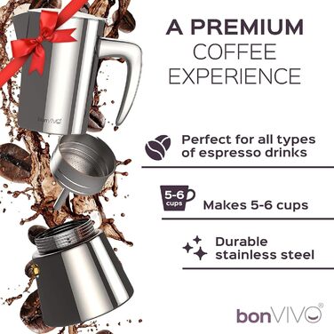 Кофеварка для эспрессо 300 мл на 6 чашек, медный bonVIVO