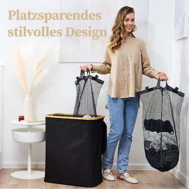 Кошик для білизни з кришкою 2 відділення Вузький сірий мішок для білизни - Сортувальник білизни Контейнер для білизни Збірник білизни Комод для білизни Кошики для білизни темно-сірі (140 л, 141 л чорний)