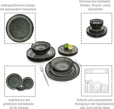 Набір тарілок на 4 персони, 12 предметів, зелено-сірий Kopenhagen Sänger