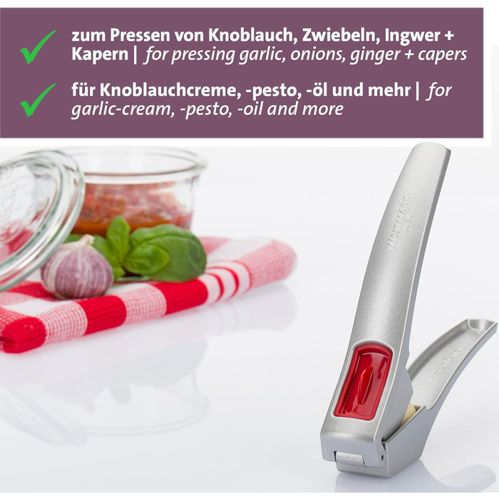 Прес для часнику Westmark - Premium Graphite Edition - з очисним елементом - не потребує очищення - для часнику, імбиру та інших - менше зусиль (Джозі)