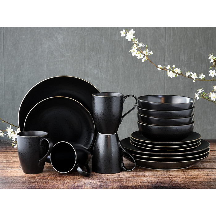 Набір посуду на 4 персони, 16 предметів, чорний Industrial Gold Black Creatable