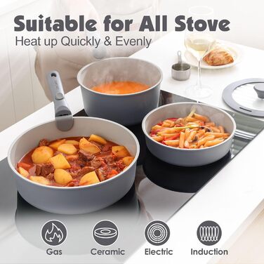 Набір кухонного посуду, 17 предметів, сірий Sensarte