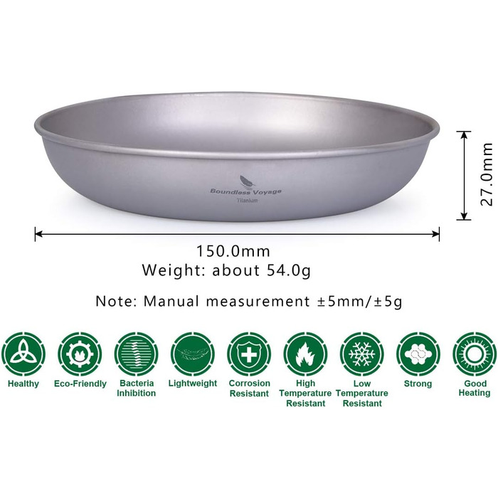 Безграничный Voyage Сверхлегкий кемпинг Титановая сковорода Посуда Тарелка с сумкой для переноски Наружная титановая посуда и измерительный набор (Ti13137b)