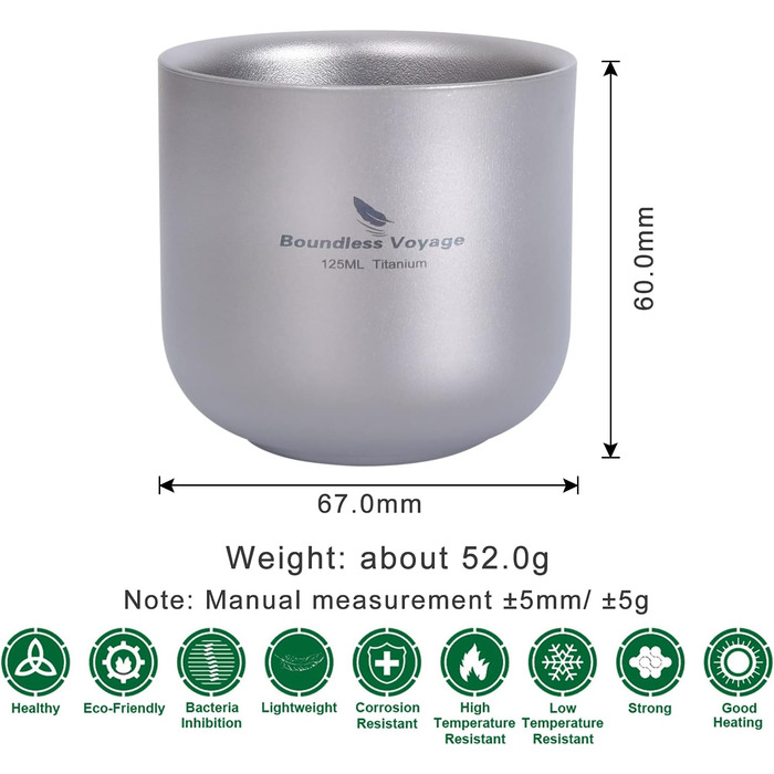 Набір чашок титанових для кемпінгу 125 мл iBasingo