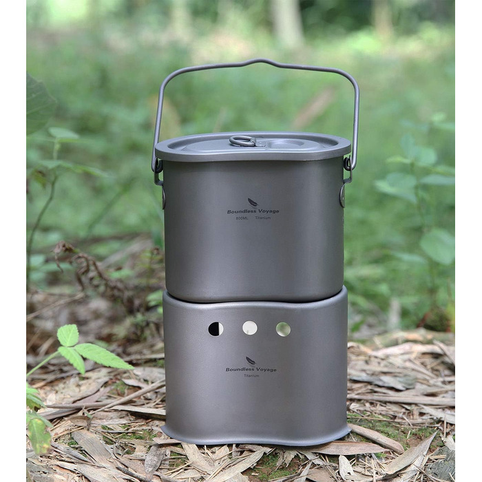 Відкрита титанова складна міні-дров'яна піч з кемпінговим горщиком 2-в-1  Ti1513B Boundless Voyage