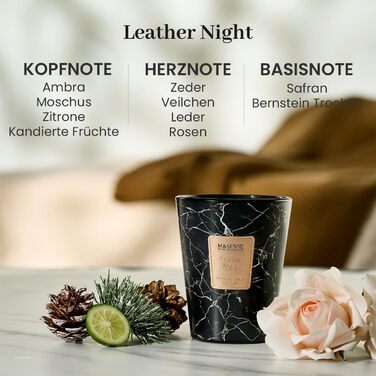 Велика ароматична свічка M&SENSE Чорні ароматичні свічки у склянці Ароматизована свічка з натурального соєвого воску Розслаблююча ароматерапія Подарунок для жінок та чоловіків, Різдво Час горіння 75 годин та 2 ґноти (Leather Night, 400 г)