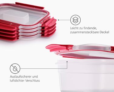 Набор пластиковых контейнеров прямоугольных 1,1 л с крышкой, 4 предмета, красный Joseph Joseph