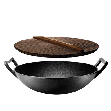 Чавунний вок казан з дерев'яною кришкою 35,5 х 10 см GRILLI