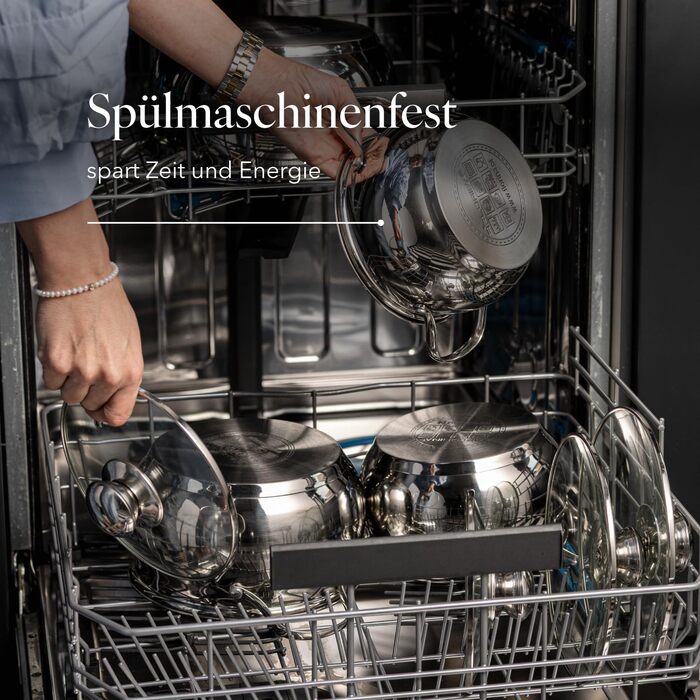 Набір посуду FLORINA 4 предмети Нержавіюча сталь 18/0 Кришка із загартованого скла Для індукційних, газових, електричних та керамічних варильних поверхонь Можна мити в посудомийній машині Високоякісний набір посуду для будь-якої кухні (8 предметів, каштан