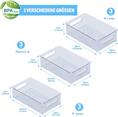 Набір холодильника-органайзера 9 упаковок (3 розміри) Холодильник-органайзер, кухонний органайзер для комори, морозильної камери, шафи, ящика, офісу (3 розміри-9 упаковок-синьо-сірий)