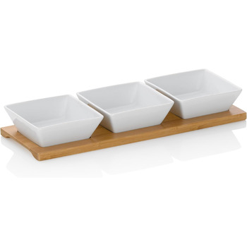 Набір з 3 мисок для соусів на дерев'яній підставці, білі Philipa Kela