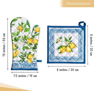 Рукавички для духовки Maison d&39 Hermine, Прихватки для каструль, 100 бавовна, термостійкі кухонні рукавички, рукавички для духовки (19 x 33 см) та прихватки для каструль (20 x 20 см) для приготування їжі, Morzine - Рукавички для духовки (19 x 33 см) та 