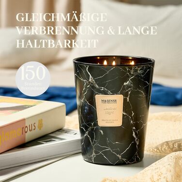 Велика ароматична свічка M&SENSE Чорні ароматичні свічки у склянці Ароматизована свічка з натурального соєвого воску Розслаблююча ароматерапія Подарунок для жінок та чоловіків, Різдво Час горіння 75 годин та 2 ґноти (Leather Night, 990 г)