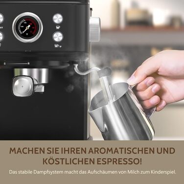 Кавомашина Empstorm з портафільтром для еспресо та піноутворювачем, еспресо-машина на 20 барів з портафільтром, еспресо-машина 2 в 1 для порошку та капсул, резервуар для води 1,5 л, кавоварка з портафільтром, білий (чорний)