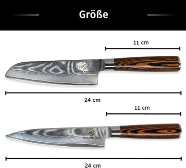 Набір з 2 професійних кухонних ножів 24 см Damascus Wolfblood