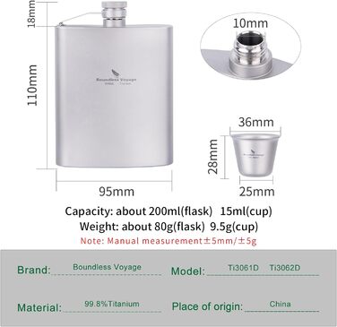 Титанова стегнова фляга 200 мл. iBasingo