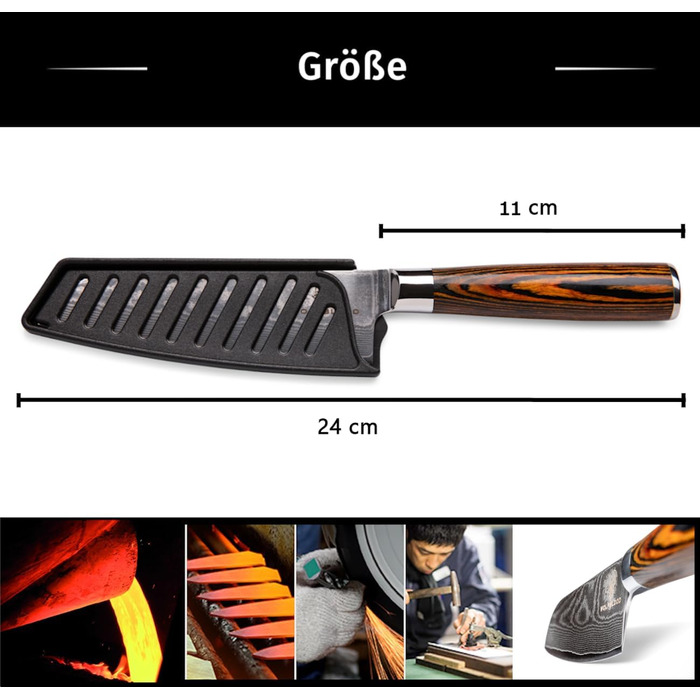 Нож сантоку 13 см, дамасская сталь Wolfblood