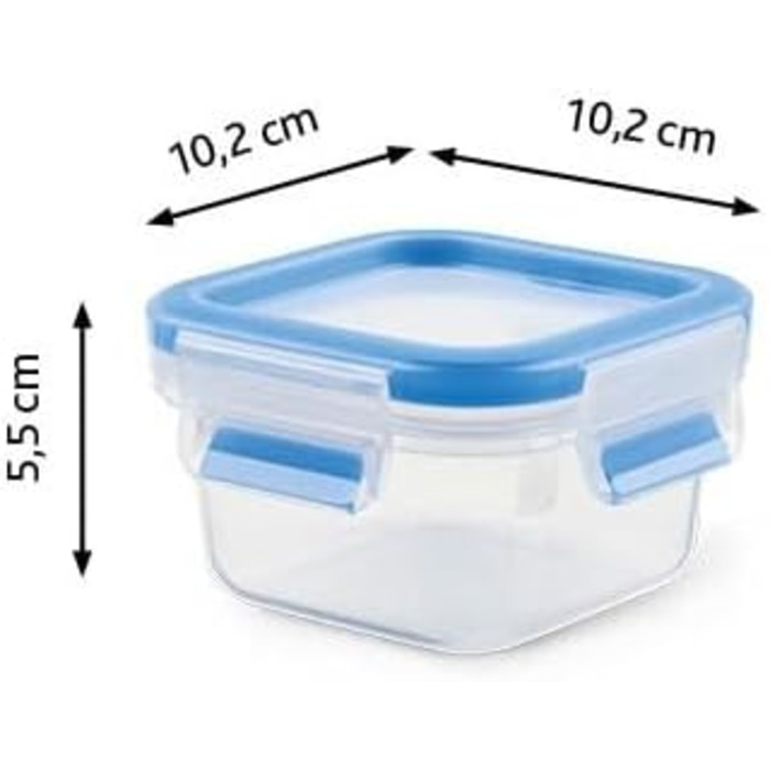 Набір контейнерів для зберігання продуктів EMSA Clip & Close, прямокутні, 5 x 0,8 л, коробки для зберігання, 100 герметичні, придатні для миття в посудомийній машині, морозильної камери та мікрохвильової печі, прозорі, сині, зроблені в Німеччині, N10307 (