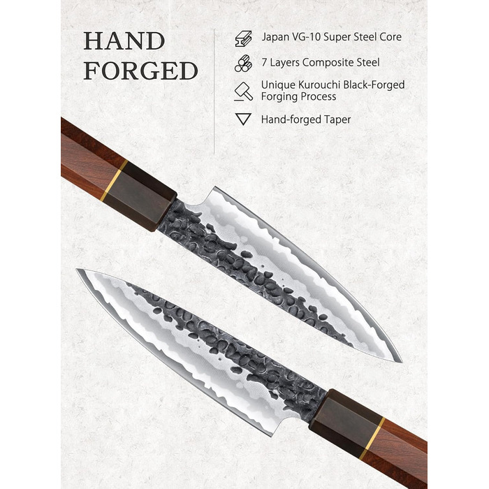 Ніж HOSHANHO Santoku Ніж ручного кування, ніж Сантоку Гостре лезо 18 см Кухонний ніж з японської серцевини VG10 Ніж для кухарів з ергономічною ручкою Подарункова коробка (набір ножів 3 шт.)