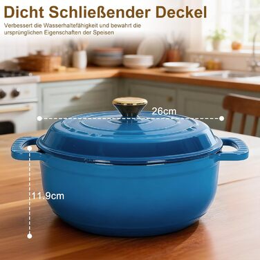 Чавунна жаровня 4,7 л з кришкою 26 см, синя LEADZM